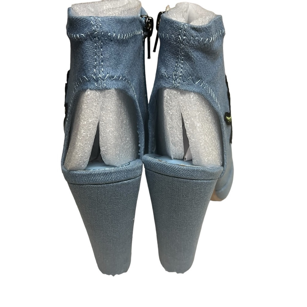 NWT Red Delicious Denim open Toe Booties with Embroidered Rose 7.5 - Picture 6 of 8